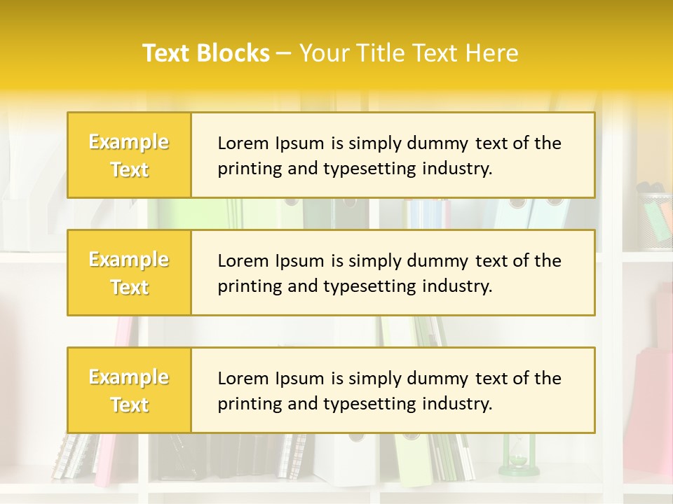 A Book Shelf Filled With Binders And Folders PowerPoint Template