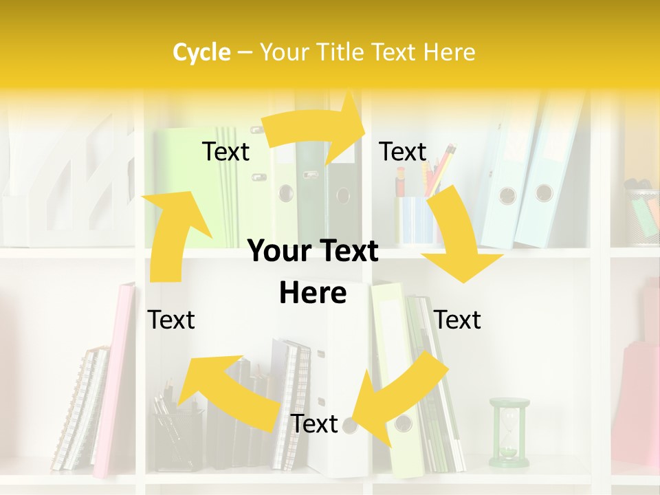 A Book Shelf Filled With Binders And Folders PowerPoint Template
