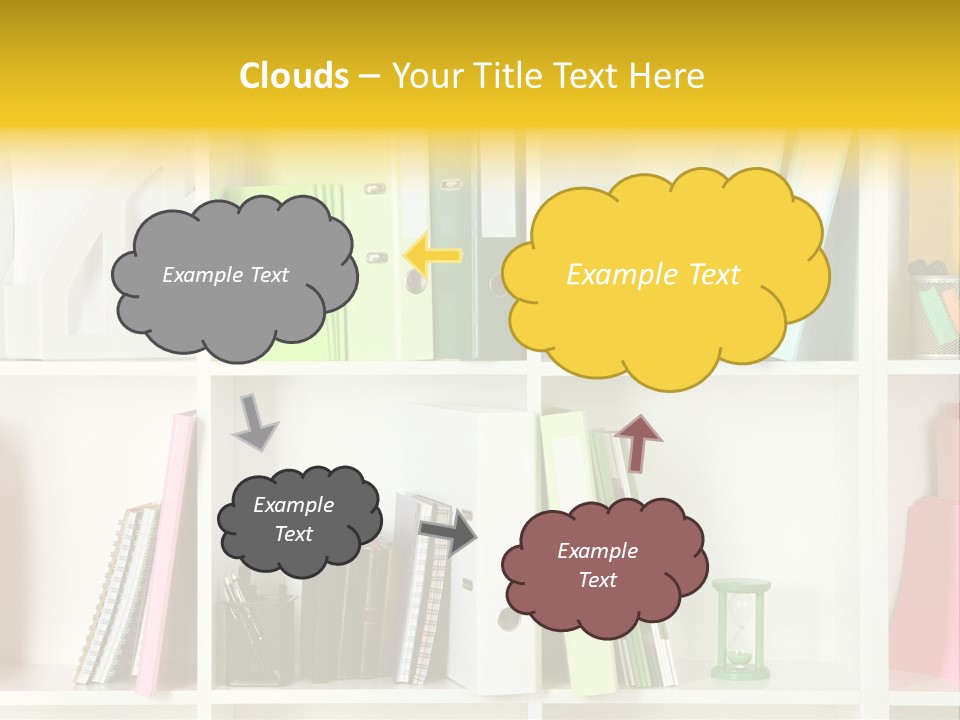 A Book Shelf Filled With Binders And Folders PowerPoint Template