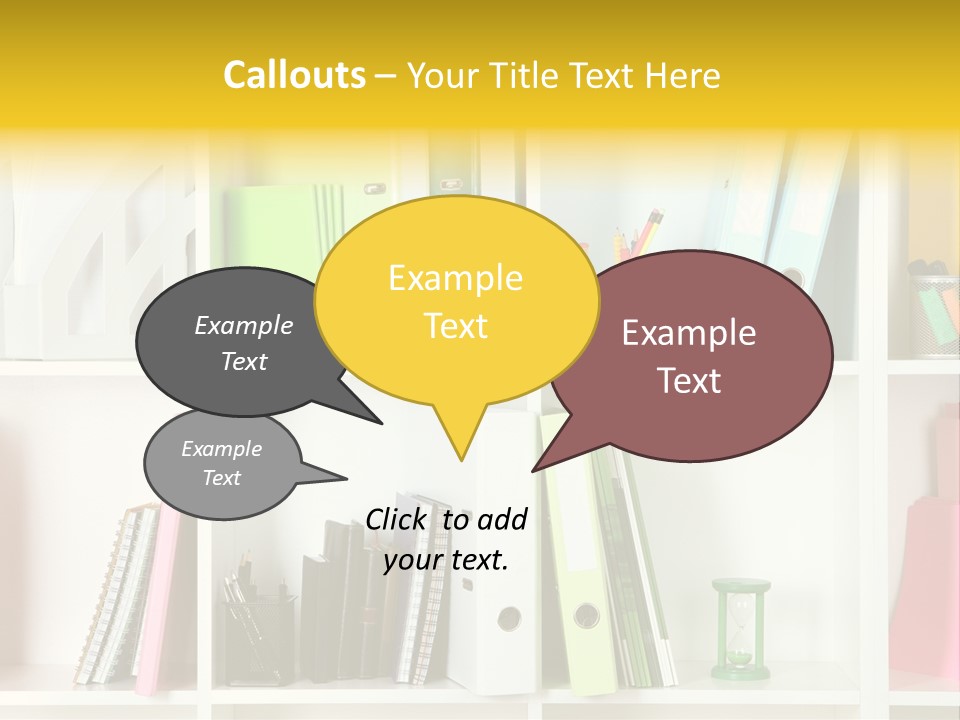 A Book Shelf Filled With Binders And Folders PowerPoint Template