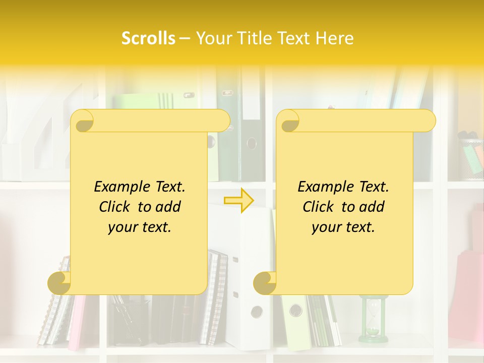 A Book Shelf Filled With Binders And Folders PowerPoint Template