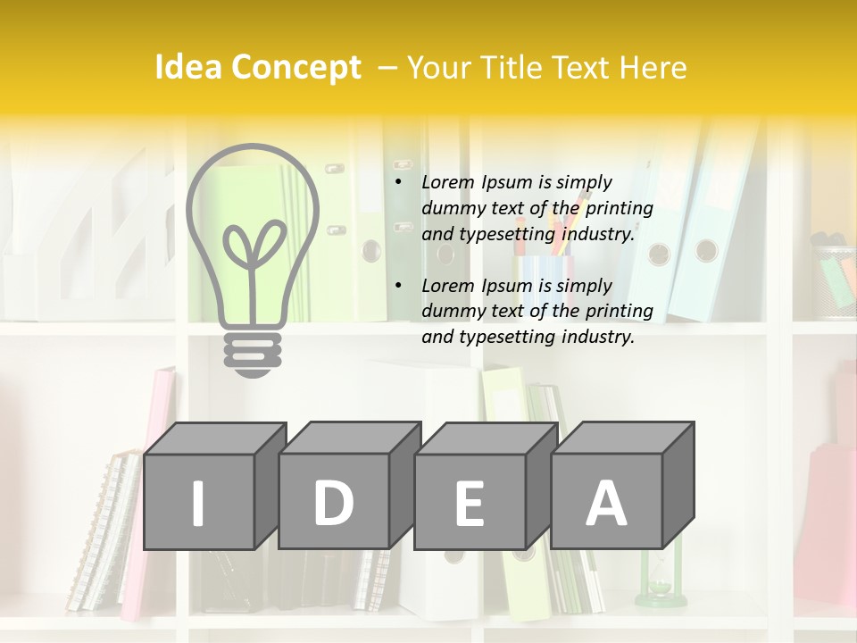A Book Shelf Filled With Binders And Folders PowerPoint Template