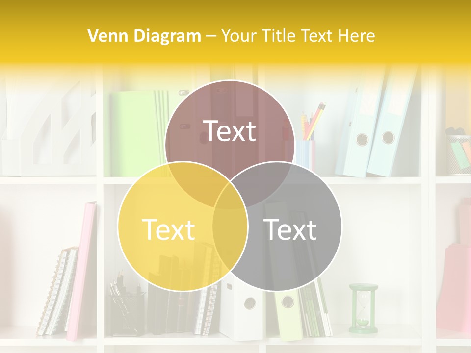 A Book Shelf Filled With Binders And Folders PowerPoint Template
