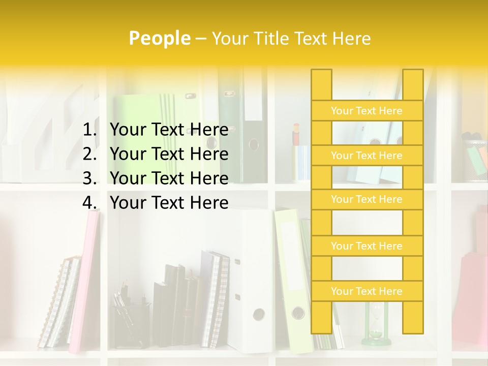 A Book Shelf Filled With Binders And Folders PowerPoint Template