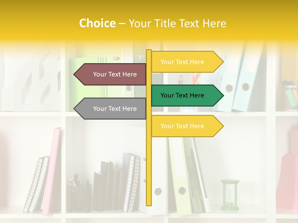 A Book Shelf Filled With Binders And Folders PowerPoint Template