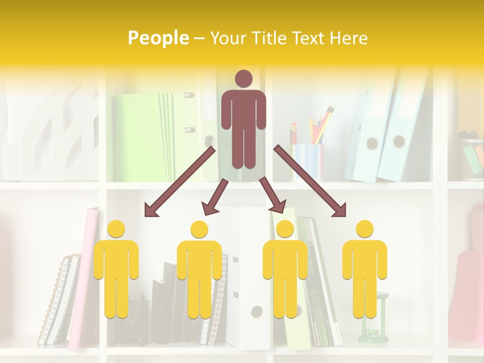 A Book Shelf Filled With Binders And Folders PowerPoint Template