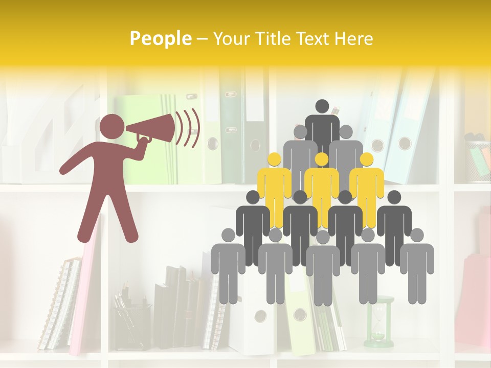 A Book Shelf Filled With Binders And Folders PowerPoint Template