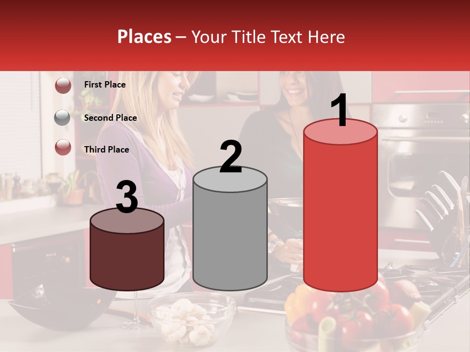 Two Women Standing In A Kitchen Preparing Food PowerPoint Template