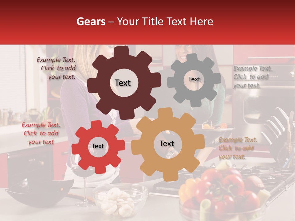 Two Women Standing In A Kitchen Preparing Food PowerPoint Template