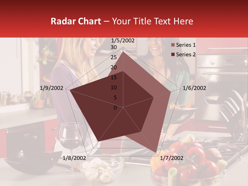 Two Women Standing In A Kitchen Preparing Food PowerPoint Template