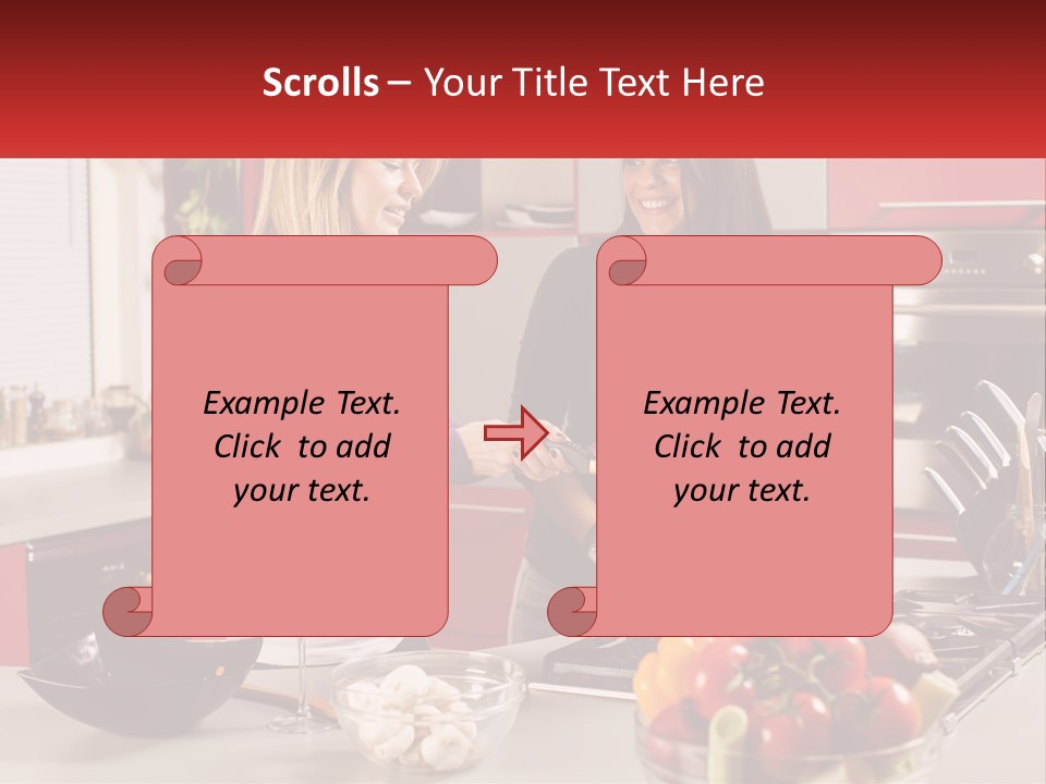 Two Women Standing In A Kitchen Preparing Food PowerPoint Template