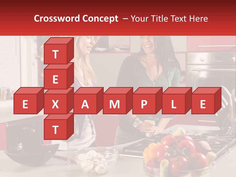 Two Women Standing In A Kitchen Preparing Food PowerPoint Template