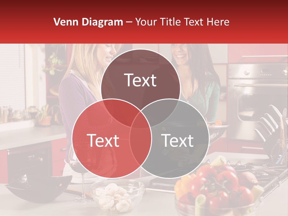 Two Women Standing In A Kitchen Preparing Food PowerPoint Template