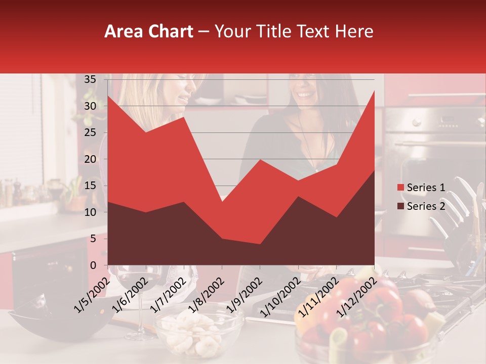 Two Women Standing In A Kitchen Preparing Food PowerPoint Template