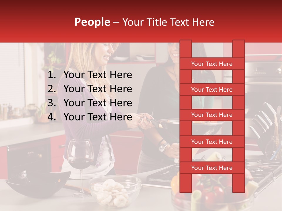 Two Women Standing In A Kitchen Preparing Food PowerPoint Template