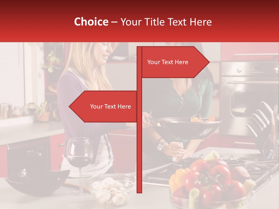 Two Women Standing In A Kitchen Preparing Food PowerPoint Template