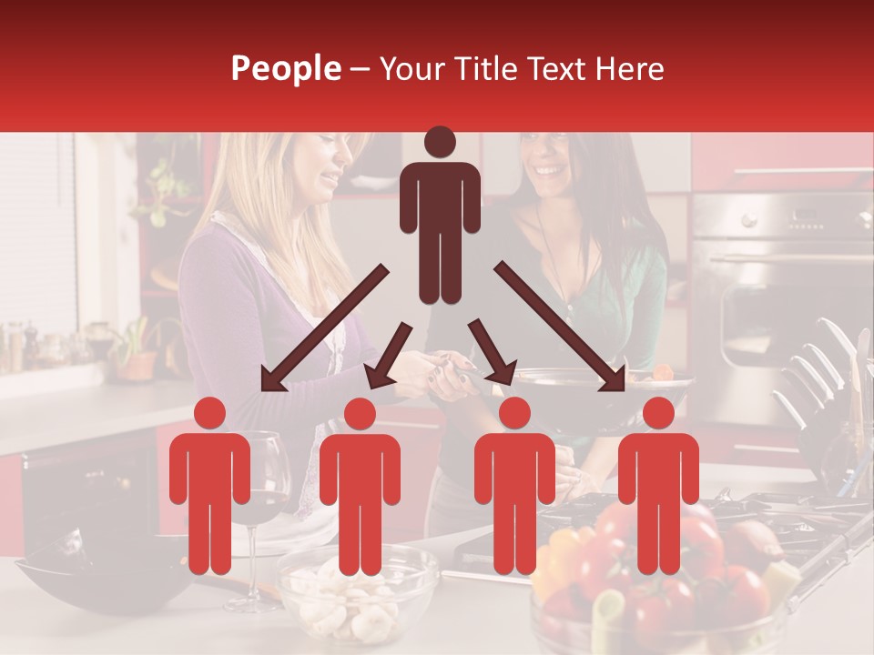 Two Women Standing In A Kitchen Preparing Food PowerPoint Template