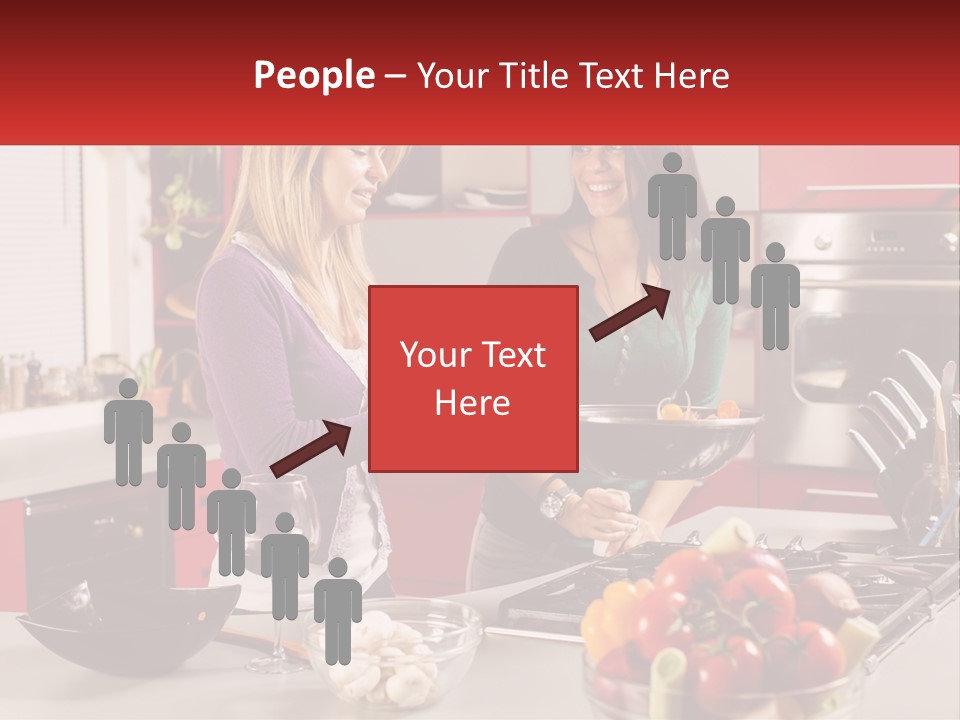 Two Women Standing In A Kitchen Preparing Food PowerPoint Template