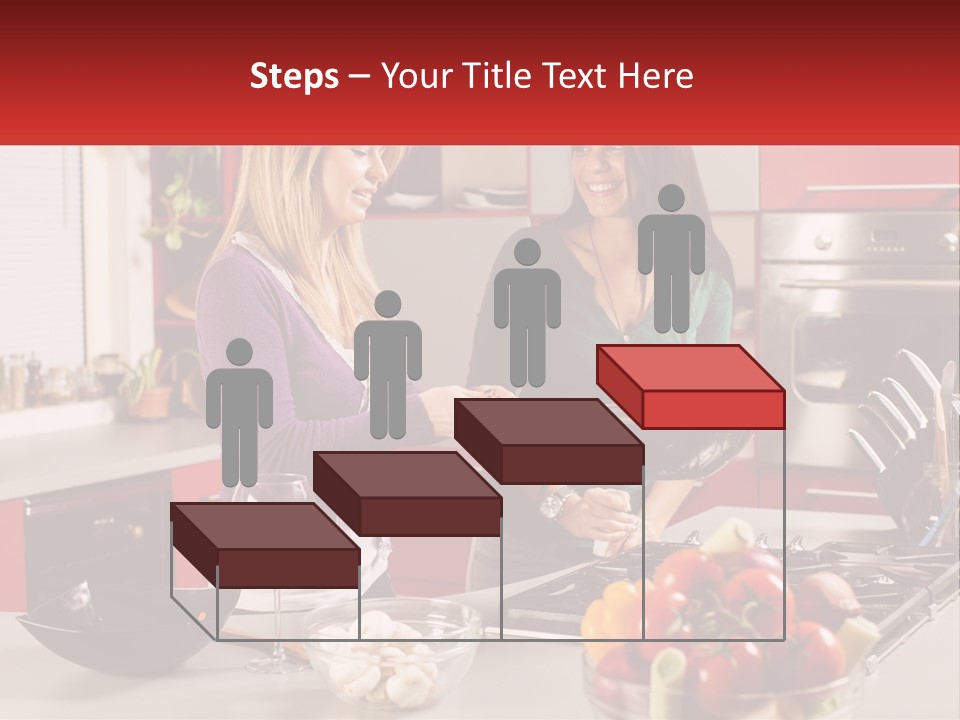 Two Women Standing In A Kitchen Preparing Food PowerPoint Template