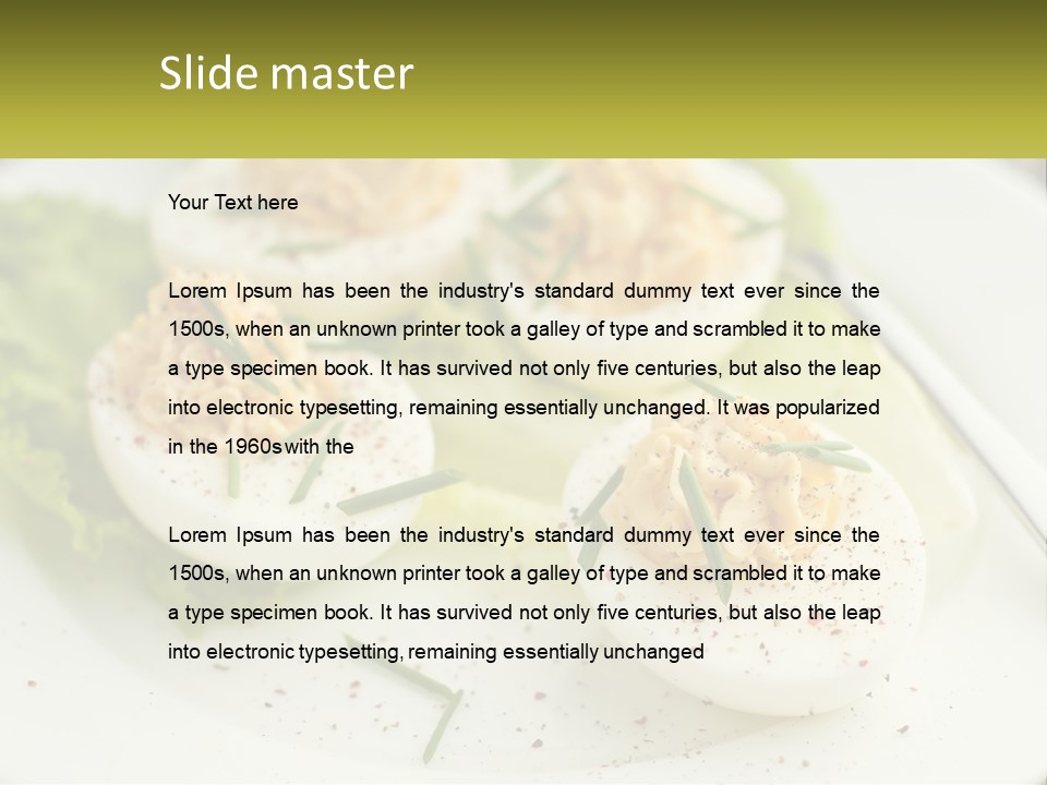 A White Plate Topped With Deviled Eggs Covered In Cheese PowerPoint Template