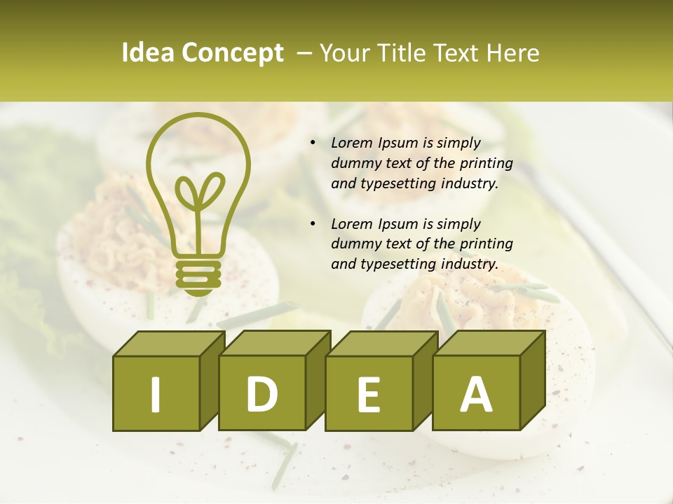 A White Plate Topped With Deviled Eggs Covered In Cheese PowerPoint Template