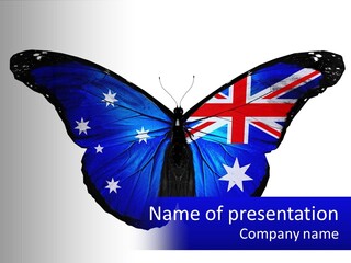 A Blue Butterfly With A Flag Of Australia On It's Wings PowerPoint Template