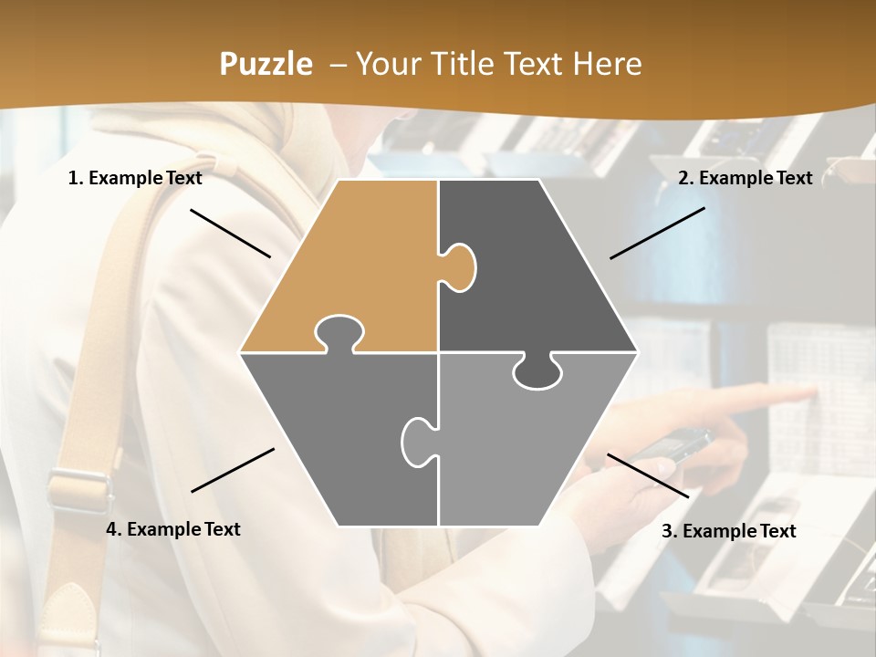 A Woman Is Looking At A Display Of Cell Phones PowerPoint Template