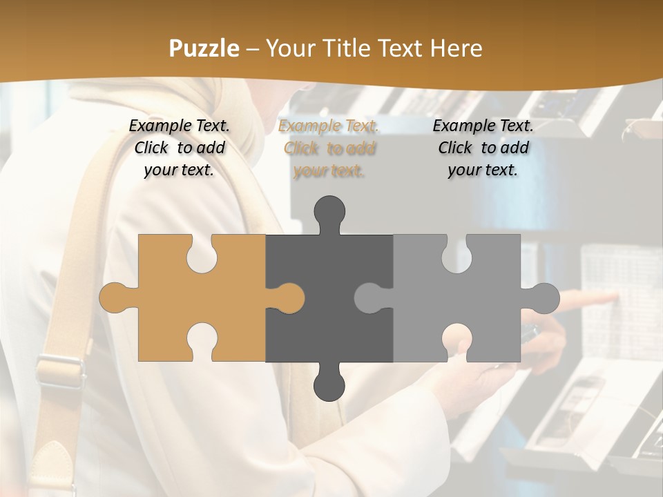 A Woman Is Looking At A Display Of Cell Phones PowerPoint Template