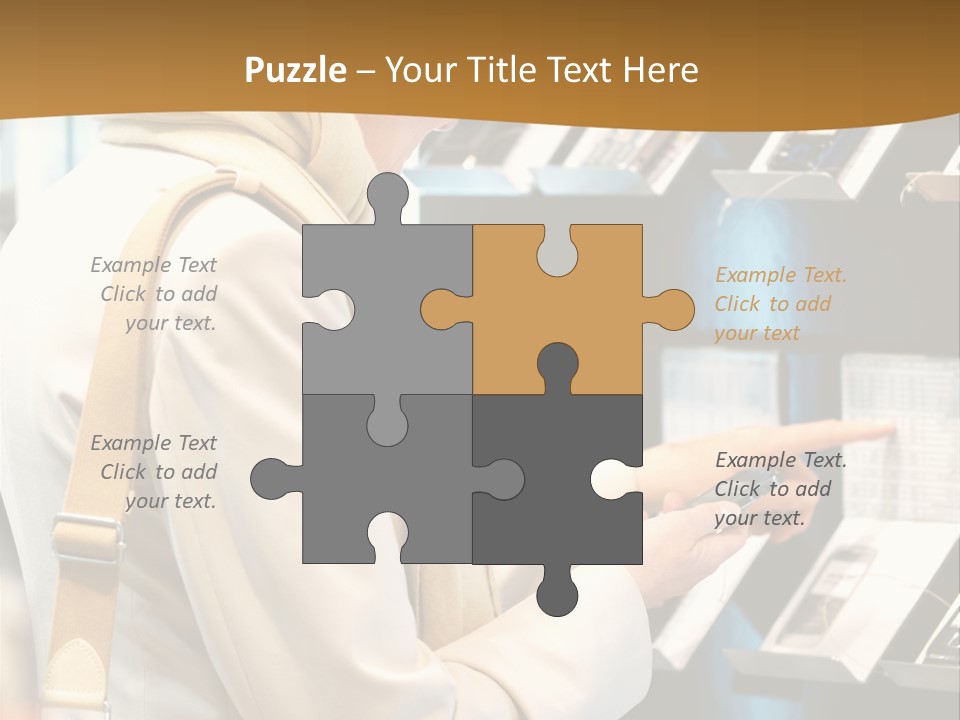 A Woman Is Looking At A Display Of Cell Phones PowerPoint Template