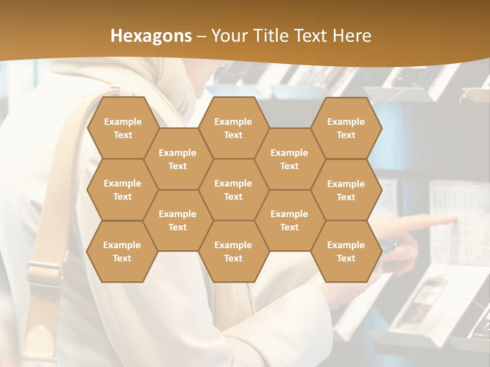 A Woman Is Looking At A Display Of Cell Phones PowerPoint Template