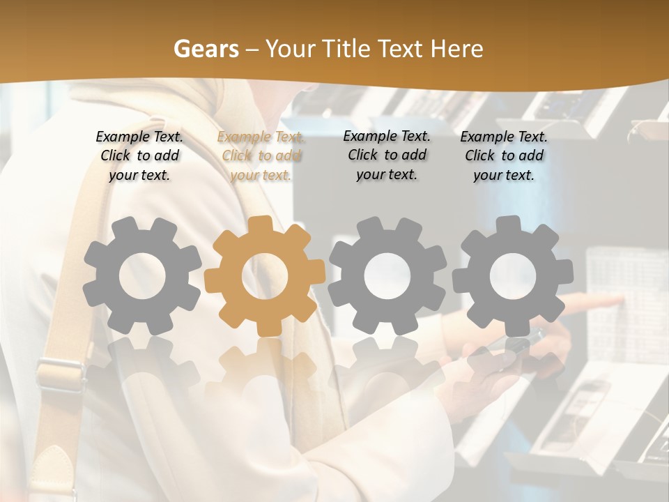 A Woman Is Looking At A Display Of Cell Phones PowerPoint Template