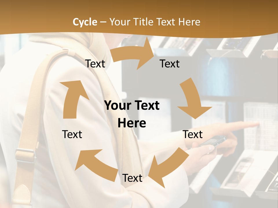 A Woman Is Looking At A Display Of Cell Phones PowerPoint Template