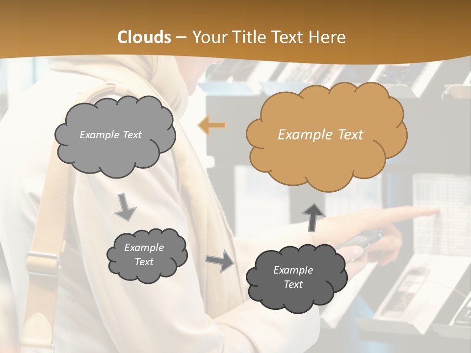 A Woman Is Looking At A Display Of Cell Phones PowerPoint Template