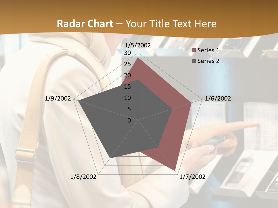 A Woman Is Looking At A Display Of Cell Phones PowerPoint Template