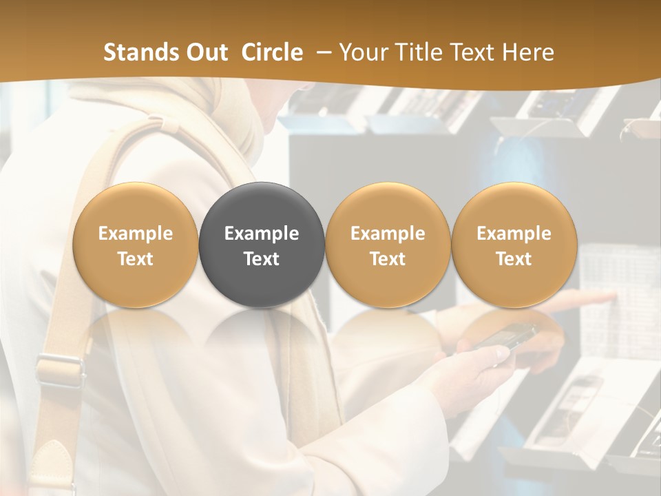 A Woman Is Looking At A Display Of Cell Phones PowerPoint Template