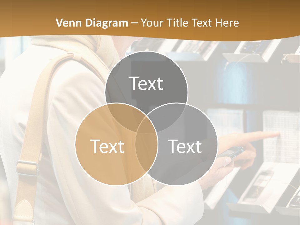 A Woman Is Looking At A Display Of Cell Phones PowerPoint Template