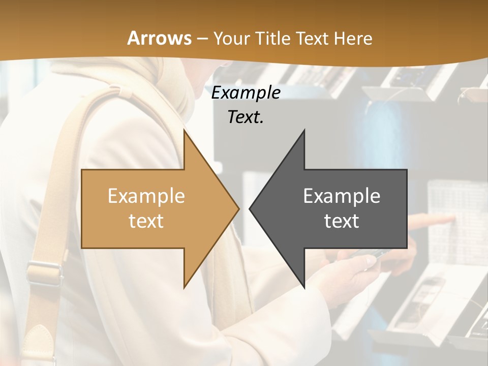 A Woman Is Looking At A Display Of Cell Phones PowerPoint Template