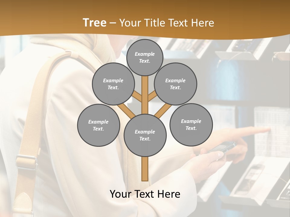 A Woman Is Looking At A Display Of Cell Phones PowerPoint Template