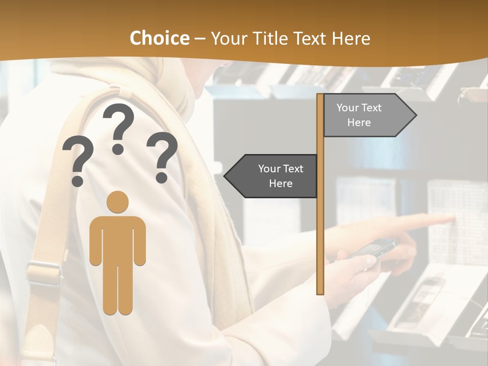 A Woman Is Looking At A Display Of Cell Phones PowerPoint Template