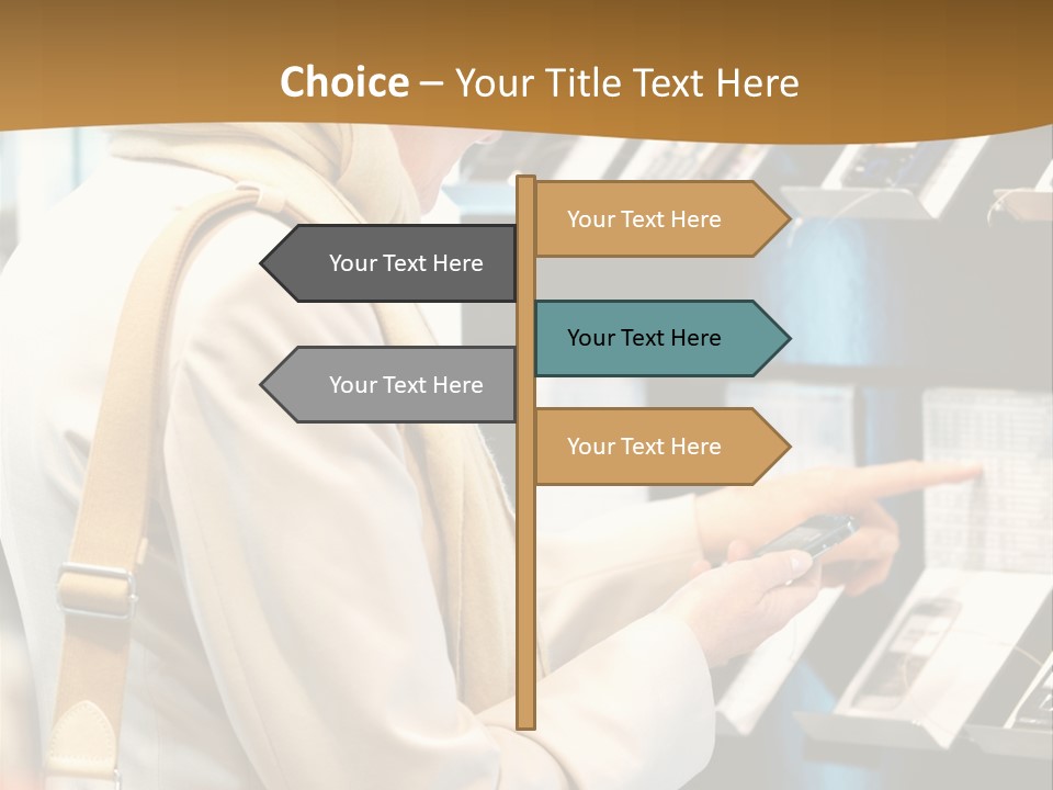 A Woman Is Looking At A Display Of Cell Phones PowerPoint Template