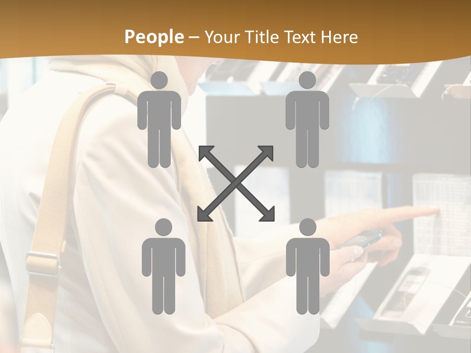 A Woman Is Looking At A Display Of Cell Phones PowerPoint Template