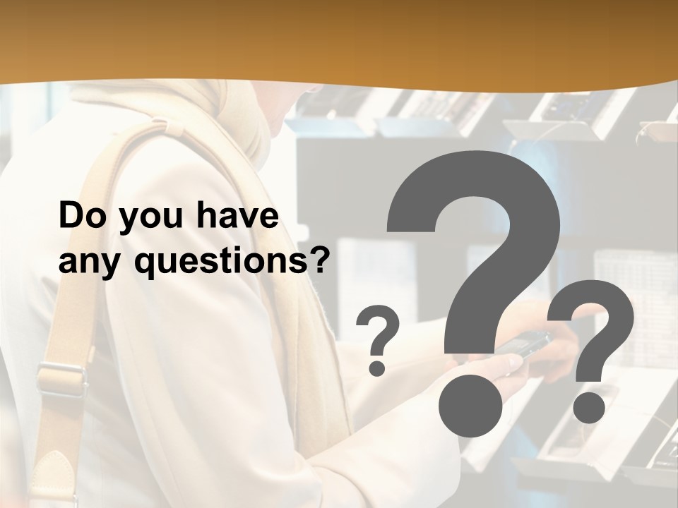 A Woman Is Looking At A Display Of Cell Phones PowerPoint Template