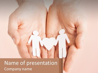 Two Hands Holding A Paper Cutout Of Two People Holding A Heart PowerPoint Template