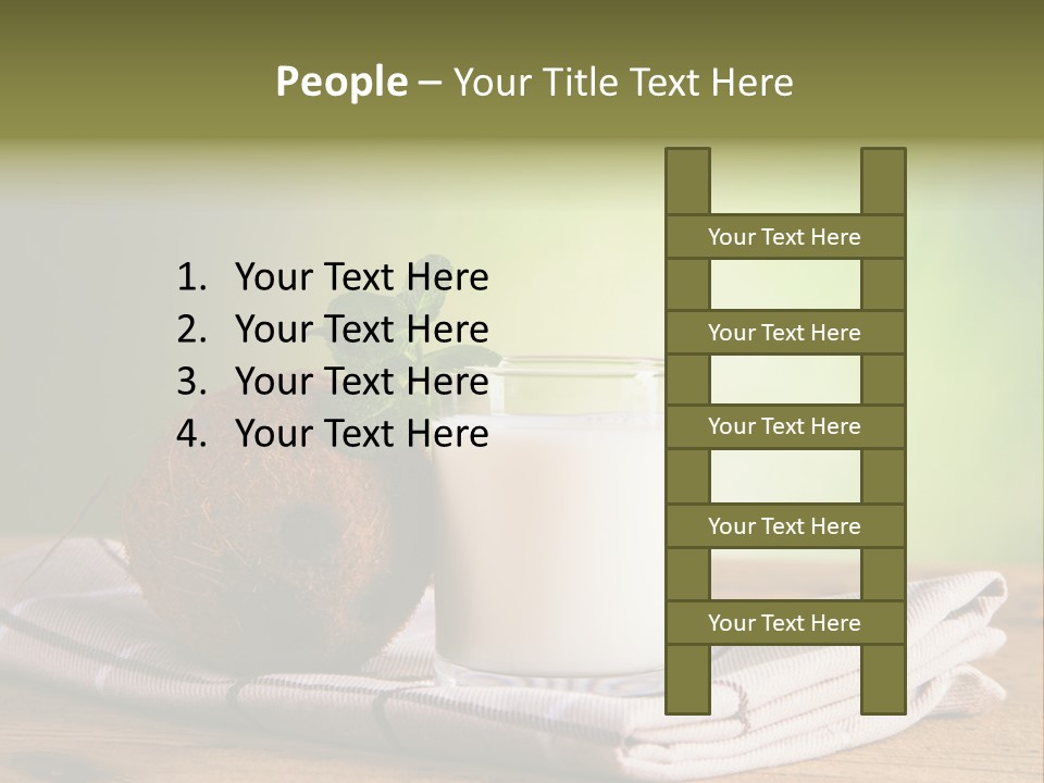 A Glass Of Milk Next To A Coconut On A Table PowerPoint Template