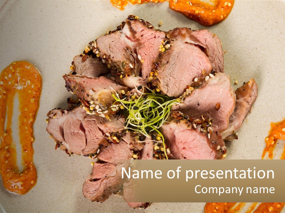 A Plate Of Meat With Sauce On The Side PowerPoint Template