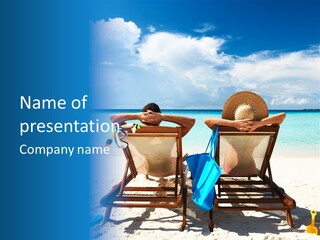 Two People Sitting In Chairs On A Beach PowerPoint Template