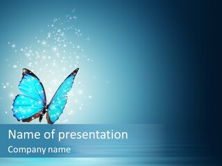 A Blue Butterfly On A Blue Background With Stars PowerPoint Template