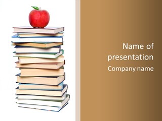 A Stack Of Books With An Apple On Top Of It PowerPoint Template