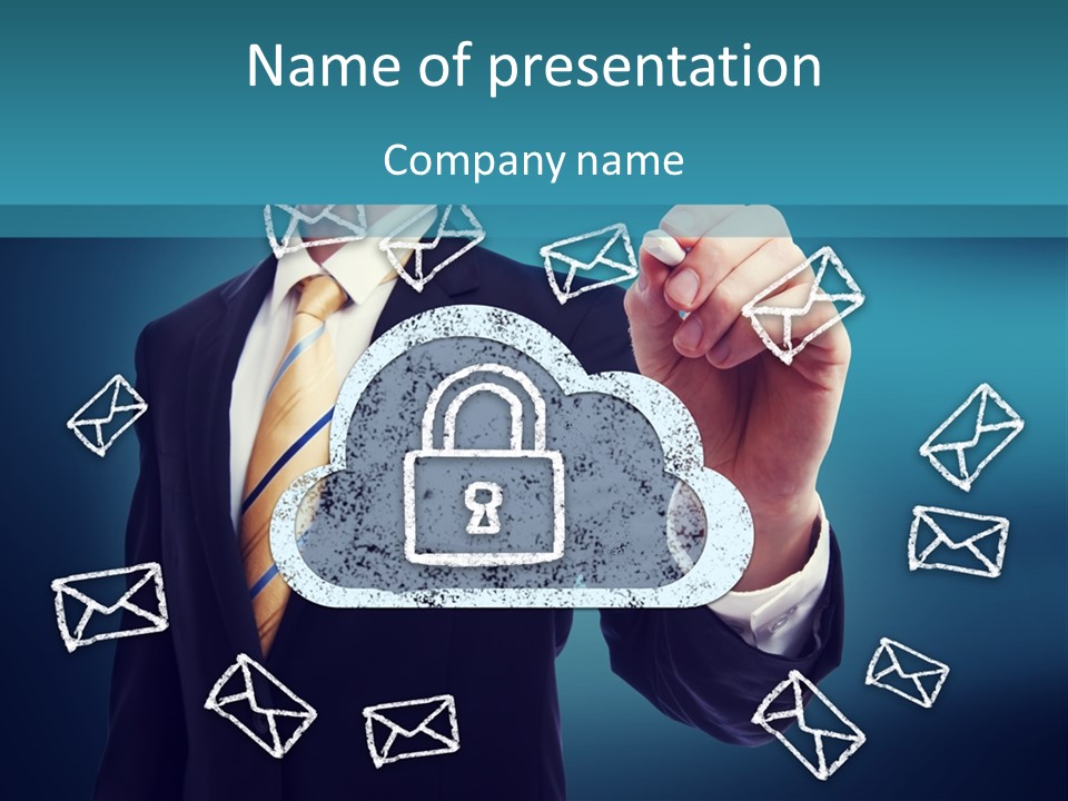 A Man In A Suit Is Drawing A Cloud With A Lock On It PowerPoint Template