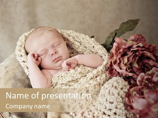 A Baby Is Sleeping On A Blanket With Flowers PowerPoint Template